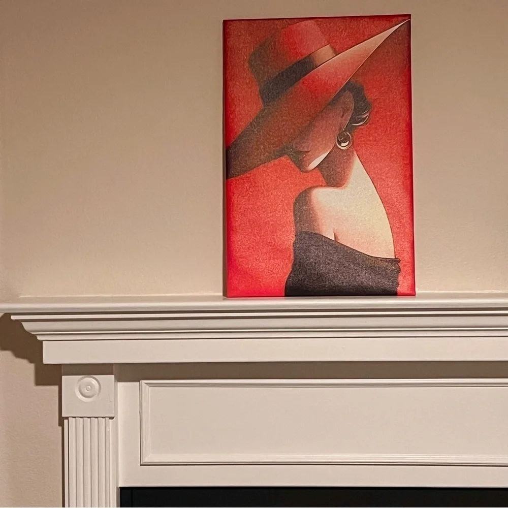 Abstract painting print stylish Woman with red hat 16”x24” lightweight NEW